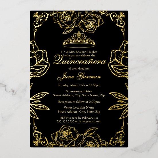 Black Gold Rose Garden Quinceanera Foil