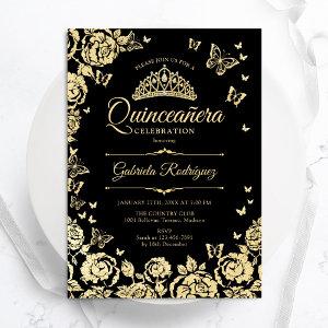Black Gold Roses Butterflies Quinceanera