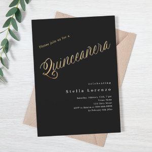 Black gold script elegant Quinceanera