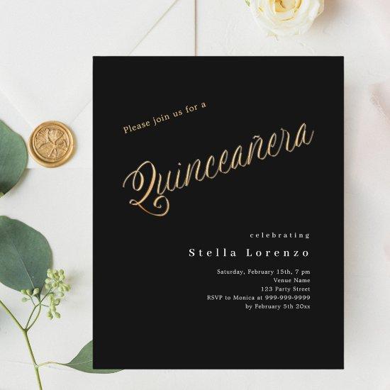 Black gold script Quinceanera