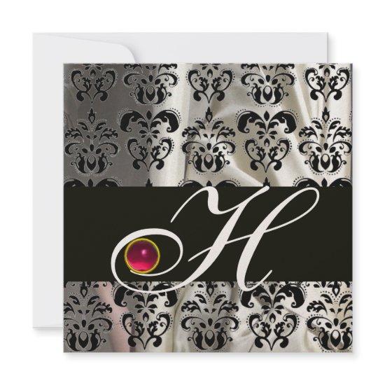 BLACK GOLD SILK DAMASK CLOTH MONOGRAM PINK RUBY