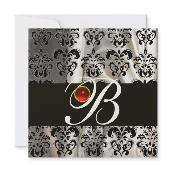 BLACK GOLD SILK DAMASK CLOTH MONOGRAM  RED RUBY