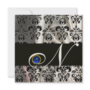 BLACK GOLD SILK DAMASK MONOGRAM BLUE SAPPHIRE