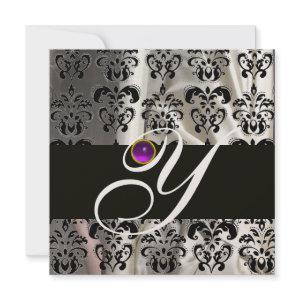 BLACK GOLD SILK DAMASK MONOGRAM PURPLE AMETHYST