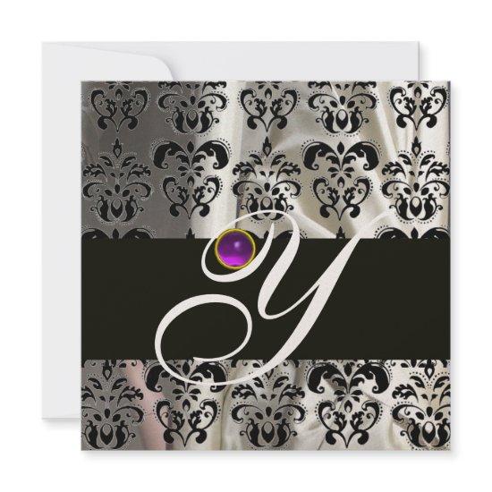 BLACK GOLD SILK DAMASK MONOGRAM PURPLE AMETHYST