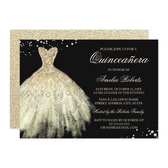 Black Gold Sparkle Dress Quinceanera