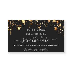Black gold stars birthday save the date magnet