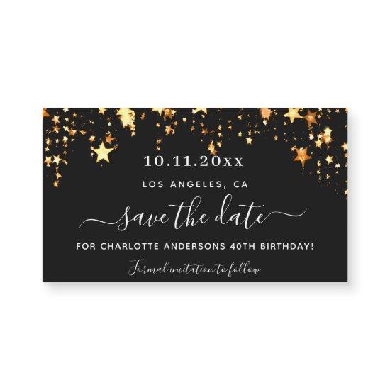 Black gold stars birthday save the date magnet