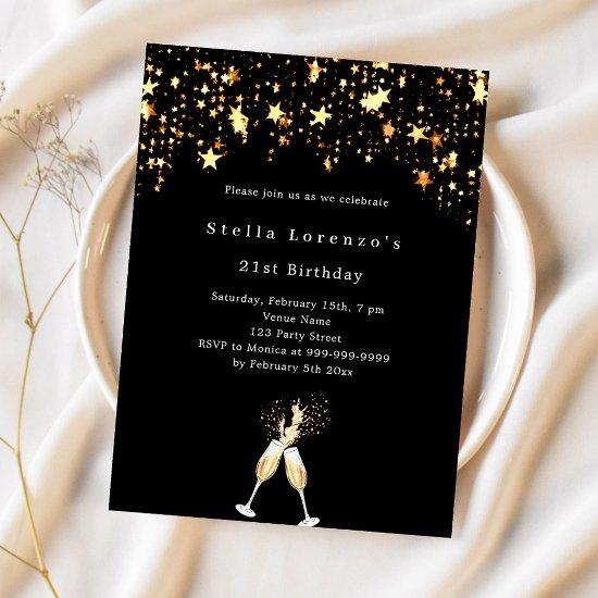 Black gold stars cheers birthday
