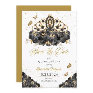 Black & Gold Tiara Save The Date Quinceañera