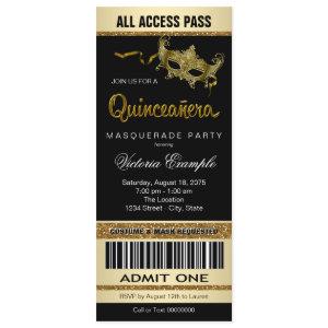 Black Gold Ticket Quinceanera Masquerade Party