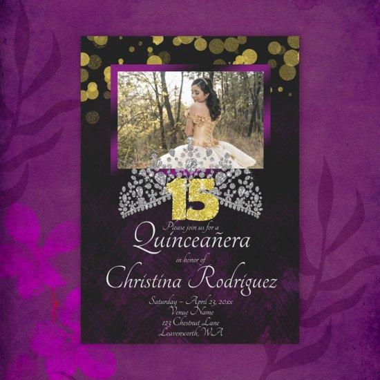 Black, Gold, Violet Quinceanera Tiara
