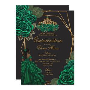 Black Green Roses Gold Princess Quinceañera