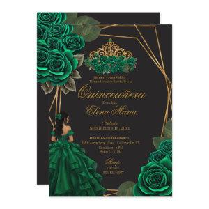 Black Green Roses Gold Princess Quinceañera