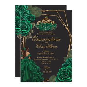 Black Green Roses Gold Princess Quinceañera