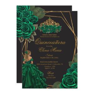 Black Green Roses Gold Princess Quinceañera