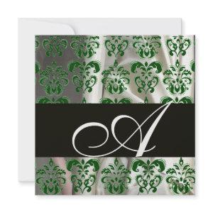 BLACK GREEN WHITE ICE SILK DAMASK CLOTH  MONOGRAM