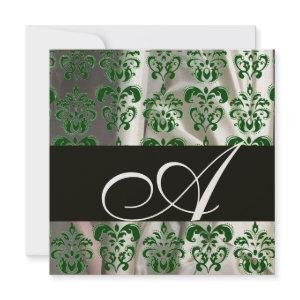 BLACK GREEN WHITE SILK DAMASK CLOTH MONOGRAM Gold