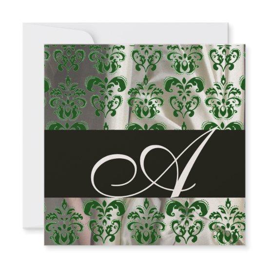 BLACK GREEN WHITE SILK DAMASK CLOTH MONOGRAM Gold