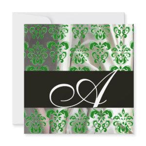BLACK GREEN WHITE SILK DAMASK CLOTH MONOGRAM
