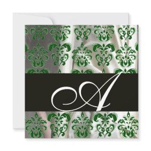 BLACK GREEN WHITE SILK DAMASK CLOTH MONOGRAM