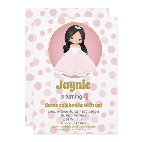 Black Hair Pink Princess Girls Birthday