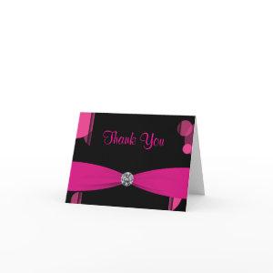 Black Hot Pink Bubbles Hot Pink Thank You Cards