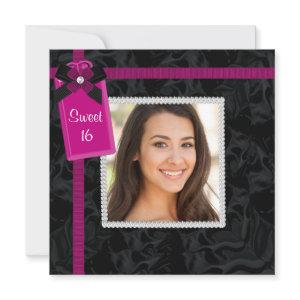 Black Hot Pink Photo Sweet 16 Birthday Party