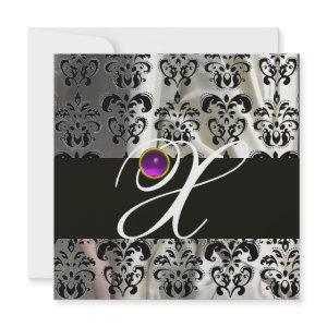 BLACK ICE SILK DAMASK MONOGRAM PURPLE AMETHYST