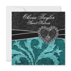 Black Jade Green Glitter Sweet Sixteen Birthday