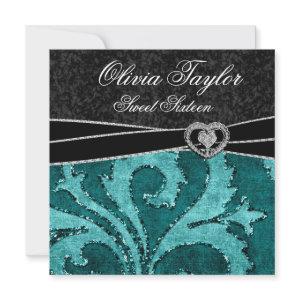 Black Jade Green Glitter Sweet Sixteen Birthday