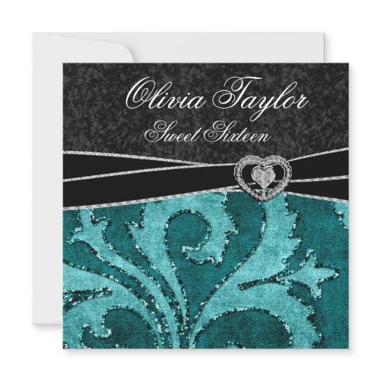Black Jade Green Glitter Sweet Sixteen Birthday