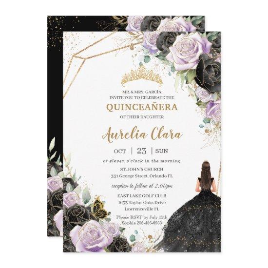 Black Lilac Roses Floral Quinceañera Sweet Sixteen