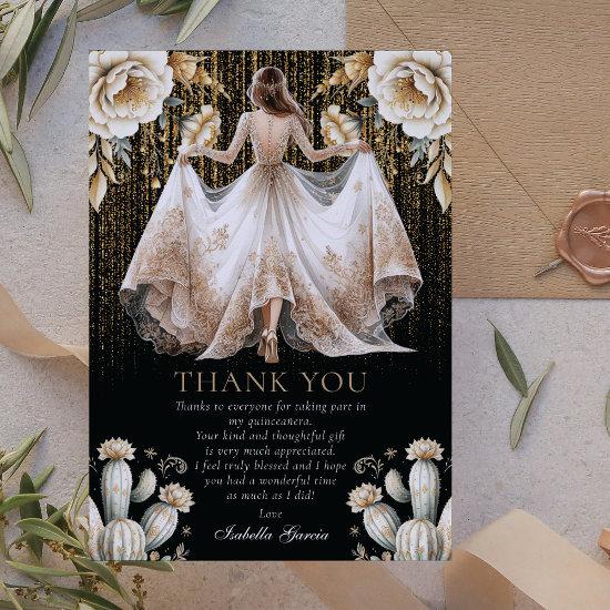 Black Luxury Ivory & Gold Quinceañera Thank you