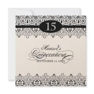 Black n White Lace Look Silver 15th Quinceanera