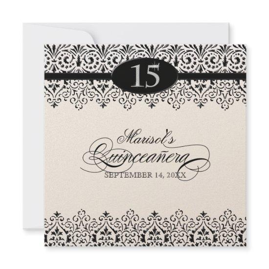 Black n White Lace Look Silver 15th Quinceanera