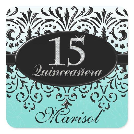 Black n White Lace Look Silver 15th Quinceanera Square Sticker