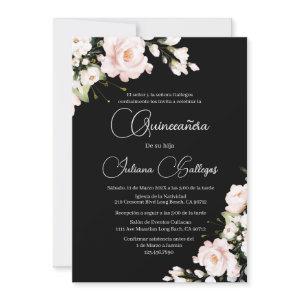Black Pink Floral Quinceanera