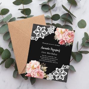Black pink florals lace birthday