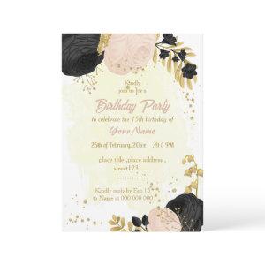 black & pink flowers gold botanical birthday party