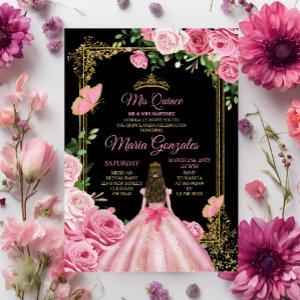 Black Pink Mis Quince 15 Anos Butterfly Gold Crown