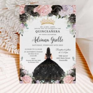 Black Pink Purple Floral Gold Quinceanera Sweet 16