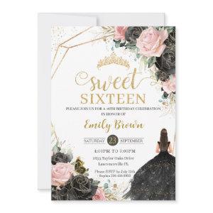 Black Pink Roses Floral Princess Sweet Sixteen