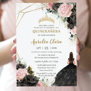 Black Pink Roses Floral Quinceañera Sweet Sixteen