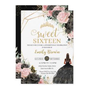 Black Pink Roses Floral Tan Princess Sweet Sixteen