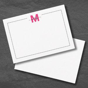 Black Pink Script Name Monogram Note Card