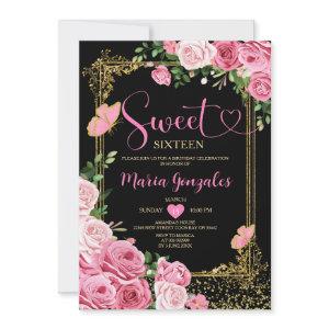 Black Pink Sweet Sixteen Gold 16th Girl Birthday