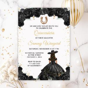 Black Princess Floral Charro Quinceañera