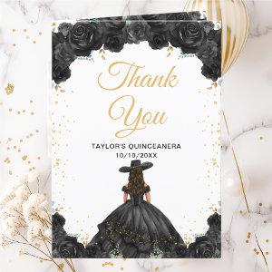 Black Princess Floral Charro Quinceañera Thank You Card
