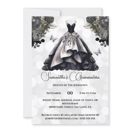 Black princess Quinceañera fantasy ballgown roses